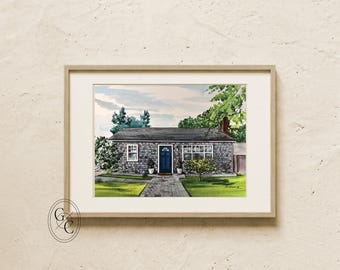 Custom Watercolor Home Portrait, Hand Painted Anniversary Gift