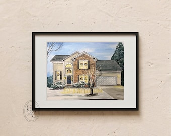 Custom Watercolor Home Portrait: Personalized House Painting