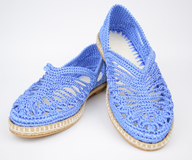 Women Blue Knitting Shoes Flat Comfortable Handknitted Shoes Etsy