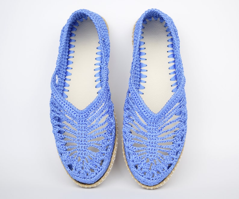 Women Blue Knitting Shoes Flat Comfortable Handknitted Shoes Etsy