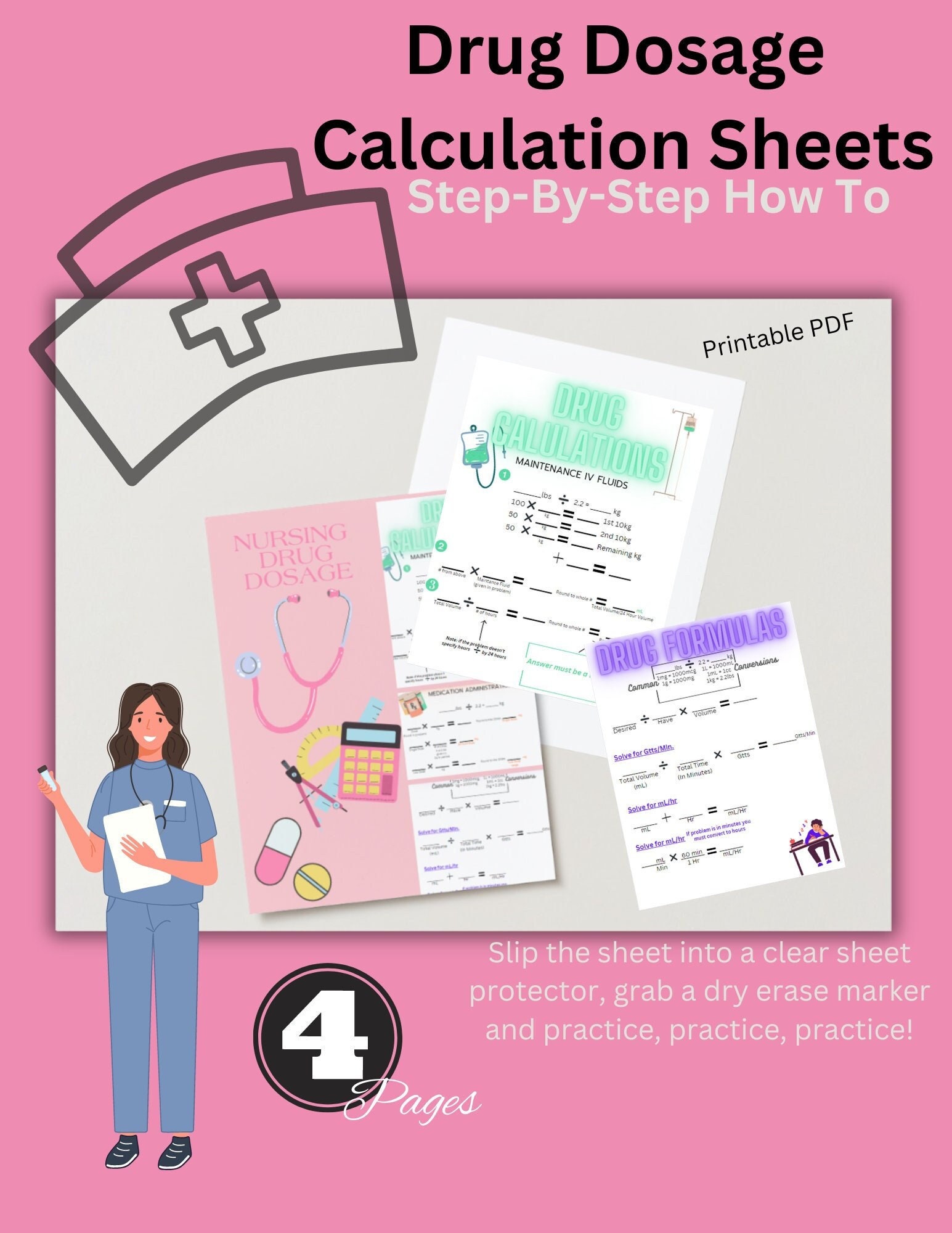 Dosage Calculations. Nursing Cheat Sheets Study Guide Bundle Etsy