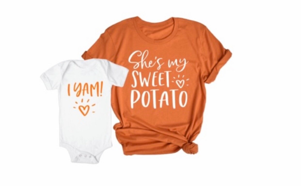 Thanksgiving Mommy and Me She's My Sweet Potato I Yam Funny T-Shi…