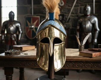 Griechischer spartanischer korinthischer Helm | Vergoldeter Rüstungsnachbau mit antikem Rosshaar Wappen Krieger Cosplay Helm | Griechische Tracht Prop Geschenk