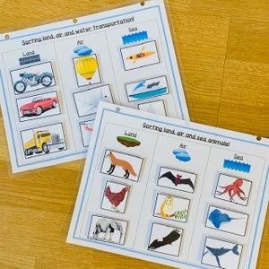 Land, Air and Sea animals, Land, Air and Water transportation activity page, Kindergarten curriculum, Homeschool learning games