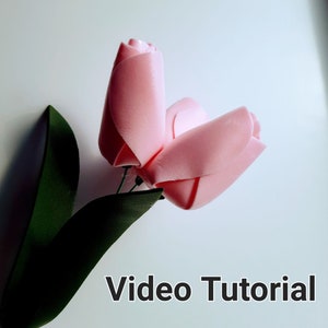 Modèle vidéo de fleurs de tulipes, bricolage, tutoriel de fleurs en papier, cadeau artisanal en papier, décoration de mariage, décoration murale florale, décoration de chambre, mousse Isolon EVA 2 mm image 1