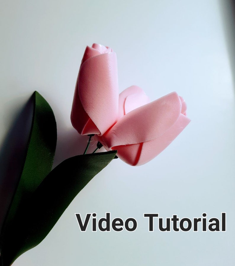 Modèle vidéo de fleurs de tulipes, bricolage, tutoriel de fleurs en papier, cadeau artisanal en papier, décoration de mariage, décoration murale florale, décoration de chambre, mousse Isolon EVA 2 mm image 1