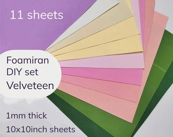 DIY Set  Foam Isolon EVA Velveteen 1 mm , 10*10 inches sheets, 11 large sheets different hues ,DIY Making Kit Kids Room Decoration, Flowers