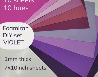 DIY Set  Foam Isolon EVA Violet 1 mm , 7*10 inches sheets, 10 large sheets different hues ,DIY Making Kit Kids Room Decoration, Flowers