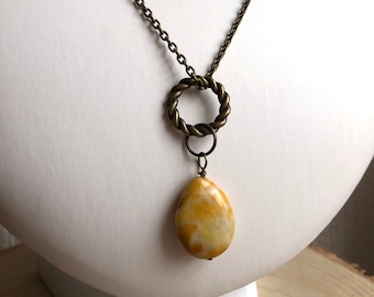 Agate Pendant in Antique Bronze, Ancient Style Necklace