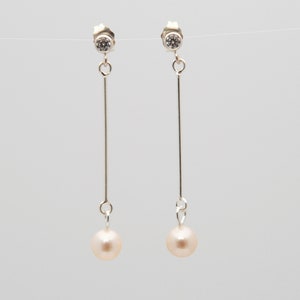 Cultured Pearl Earrings, Long drop Pearl Earrings, Sterling Silver, Bridal, Pearl drop Earrings, June Birthstone, 30th Anniversary, UK