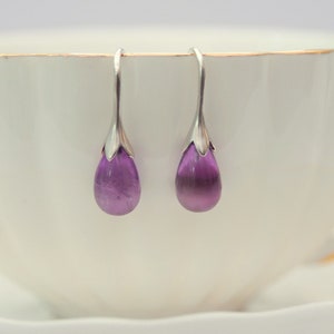 Amethyst Earrings, Teardrop Earrings, Gemstone Earrings, Drop Earrings, Silver Tulip Hook Wires, Silver Earrings,  Birthday, Christmas, UK