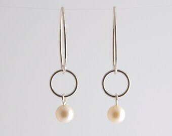 Freshwater Pearl Earrings, Round Pearl Earrings, Sterling Silver, Bridal Pearl drop Earrings, June Birthstone, 30th Anniversary, UK