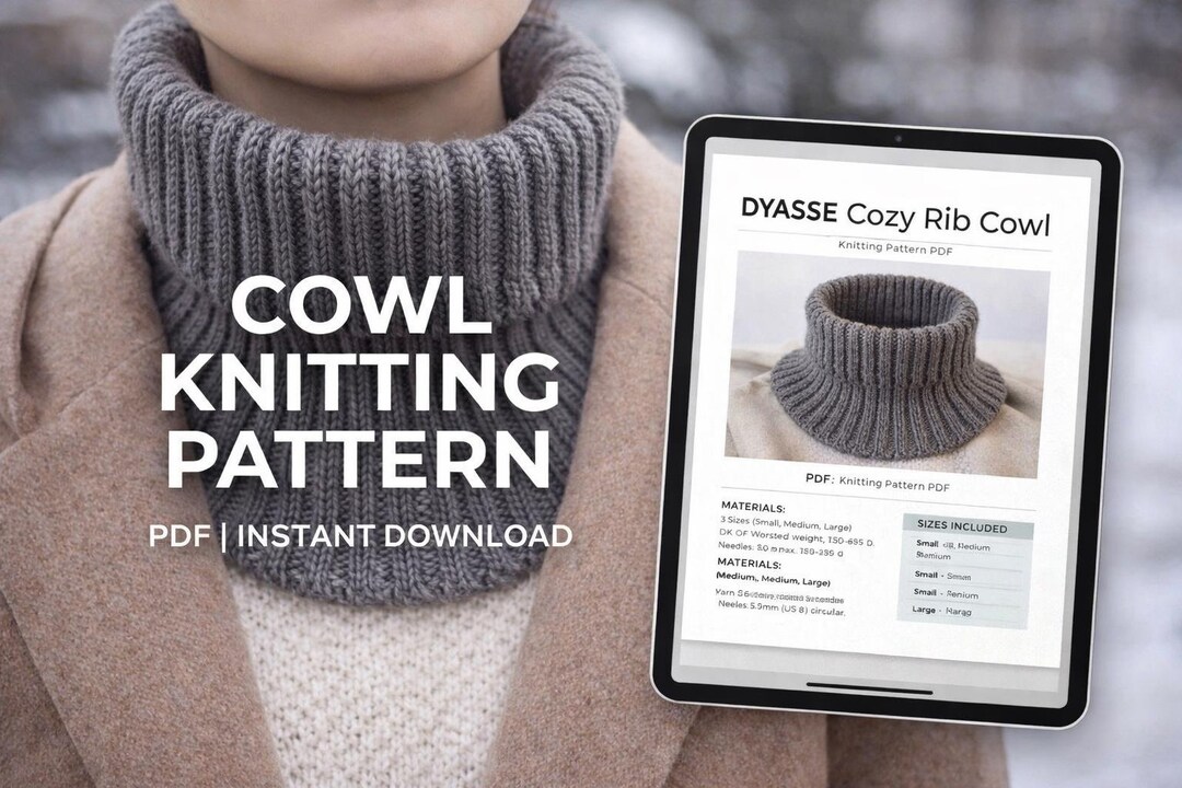 Cowl Knitting Pattern PDF | Ribbed Neck Warmer | 3 Sizes | Beginner ...