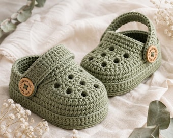 Crochet Baby Clog Pattern, Structured Sage Green Shoes Tutorial (PDF Download)