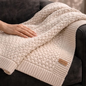 Alpine Blanket Crochet Pattern PDF: Seamless Luxury Throw, 8 Sizes Baby to King, Ribbed Border