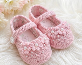 Crochet Baby Mary Jane Shoes Pattern, Flower Embellished Booties Tutorial (PDF)