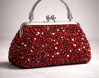 Beaded Kiss Lock Bag Pattern PDF | Vintage Crystal Evening Purse Tutorial | Right Angle Weave Handbag with Velvet Lining