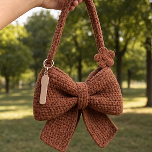 Crochet Bow Bag Pattern PDF, Chunky Yarn Shoulder Purse, Coquette Ribbon Bag DIY