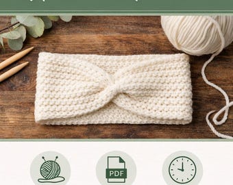 No Curl Knit Headband Pattern | Flat Knit Ear Warmer | Beginner Knitting PDF
