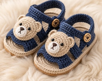 Crochet Teddy Bear Baby Sandals Pattern PDF, Structured Double Sole Tutorial