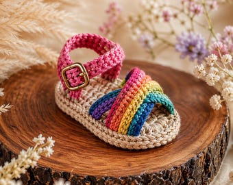 Crochet Baby Sandal Pattern, Rainbow Boho Shoes, Structured Tutorial (PDF Download)