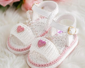 Crochet Baby Sandals Pattern PDF | Pearl Baby Shoes Tutorial | White Pink Princess Booties | Double Sole Infant Slippers DIY Newborn