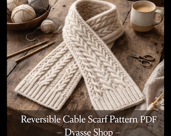 Reversible Cable Knit Scarf Pattern PDF | Easy Textured Winter Scarf (Instant Download)