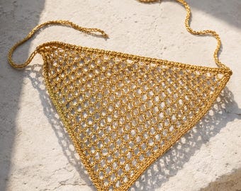 Crochet Hair Bandana Pattern PDF, Gold Mesh Headscarf Tutorial, Boho Triangle Kerchief, Summer Festival Hair Wrap
