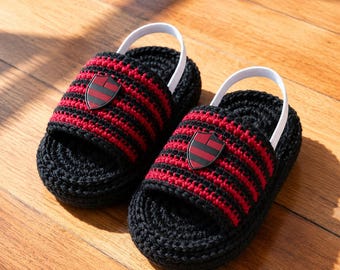 Baby Sandals Crochet Pattern PDF, Sporty Baby Slides, Elastic Strap, Striped Sandals, Boy Footwear, Instant Download