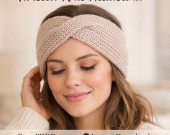Twisted Knit Headband Pattern PDF | No Curl Ear Warmer Tutorial | Easy Beginner Knitting Gift with Twist Diagram