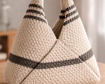 Crochet Hobo Bag Pattern PDF | Geometric Origami Shoulder Purse Tutorial | Structured Minimalist Raffia Tote with Silk Lining