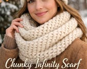 Chunky Infinity Scarf Knitting Pattern PDF | Circular Needle Cowl Tutorial | Easy Beginner Bulky Yarn Winter Neck Warmer