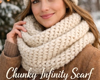 Chunky Infinity Scarf Knitting Pattern PDF | Circular Needle Cowl Tutorial | Easy Beginner Bulky Yarn Winter Neck Warmer