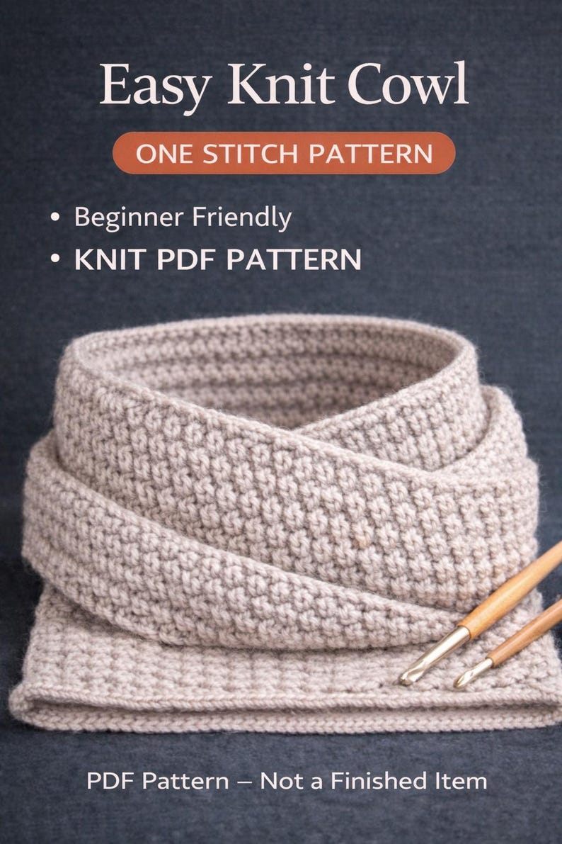 Easy Knit Cowl Pattern PDF | Beginner Neck Warmer Tutorial | One Stitch ...