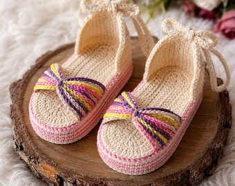 Crochet Baby Sandals Pattern PDF: Criss Cross Platform Sole Tutorial
