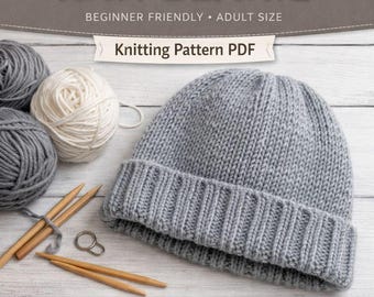 Beginner Knit Beanie Pattern PDF: Adult Everyday Hat - Etsy