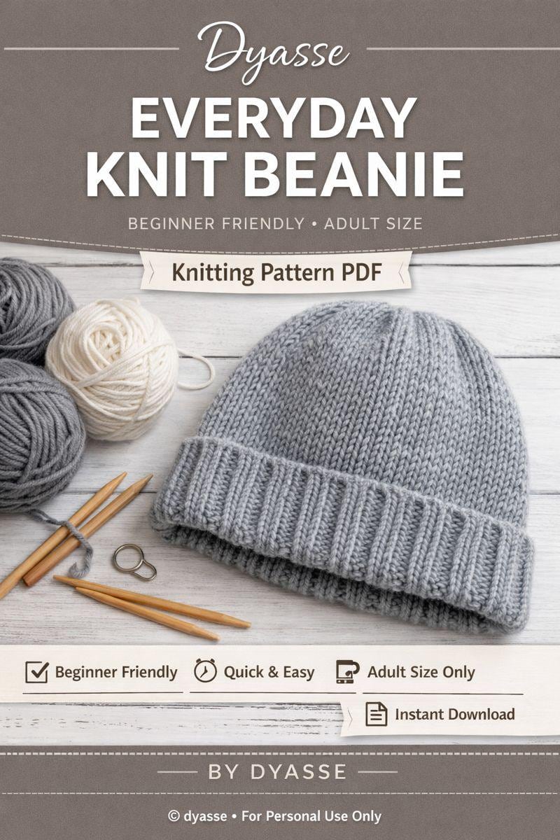 Beginner Knit Beanie Pattern – Adult Size, Everyday Hat (PDF Download ...
