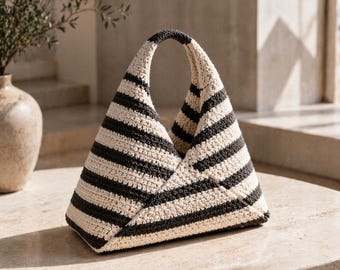 Riviera Striped Hobo Crochet Bag Pattern – Origami Fold Geometric Tote Tutorial (PDF)