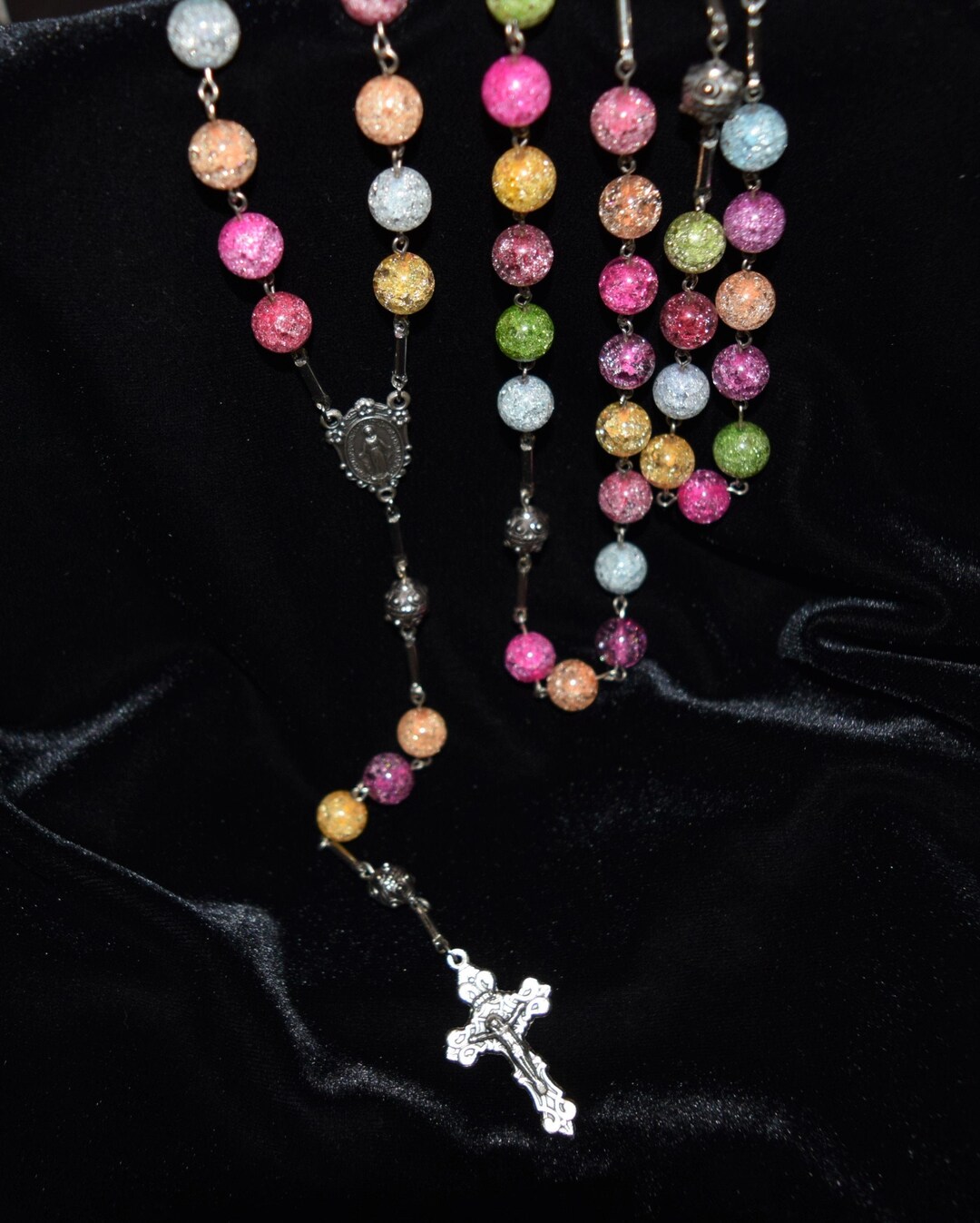 Long Collier Sautoir En Nacre Et Perles De Verre à Facettes Multicolores - Style Bohème, Occasion