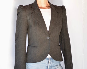 70's Vintage Wool Blazer Charcoal Gray, WO-SZ-SM