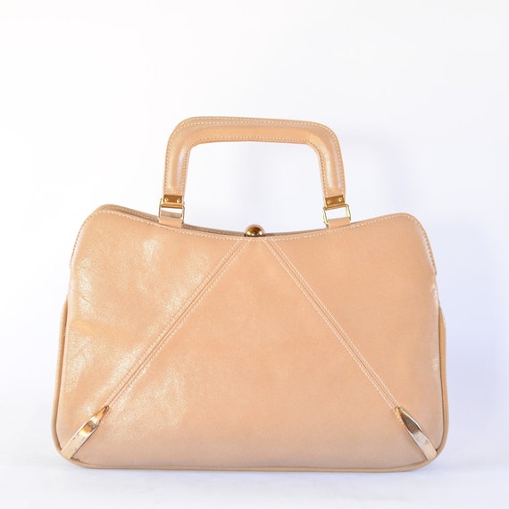 60's Vintage Tan Leather Top Handle Clutch Purse