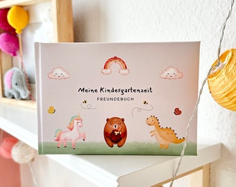 Freundebuch Kindergarten | bunte Tierwelt | Freundebuch mit Waldtieren, Dinos und Einhörner | Freunde Buch | Kindergarten | Goldkindchen
