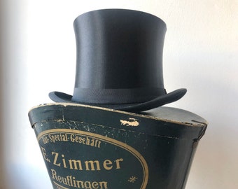 RESERVED Antique German Silk Top Hat with Original Box, Opera Hat, Costume