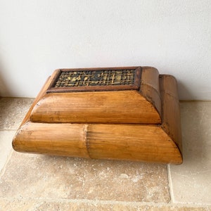 Vintage Bamboo Storage Box: Large Keepsake Box with Decorative Top
