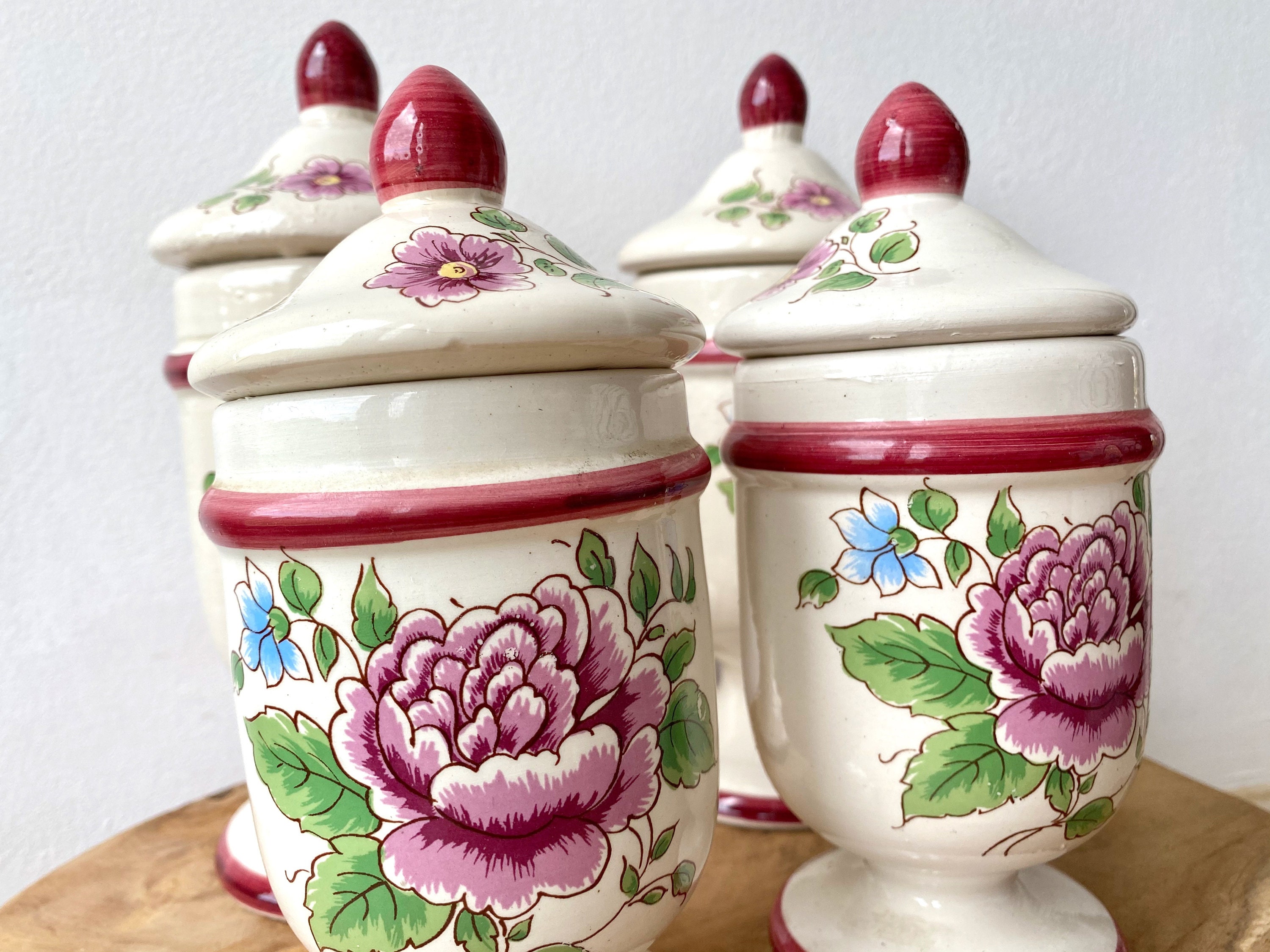 Vintage Français 4 Pots Vitrés, Cannisters de Cuisine