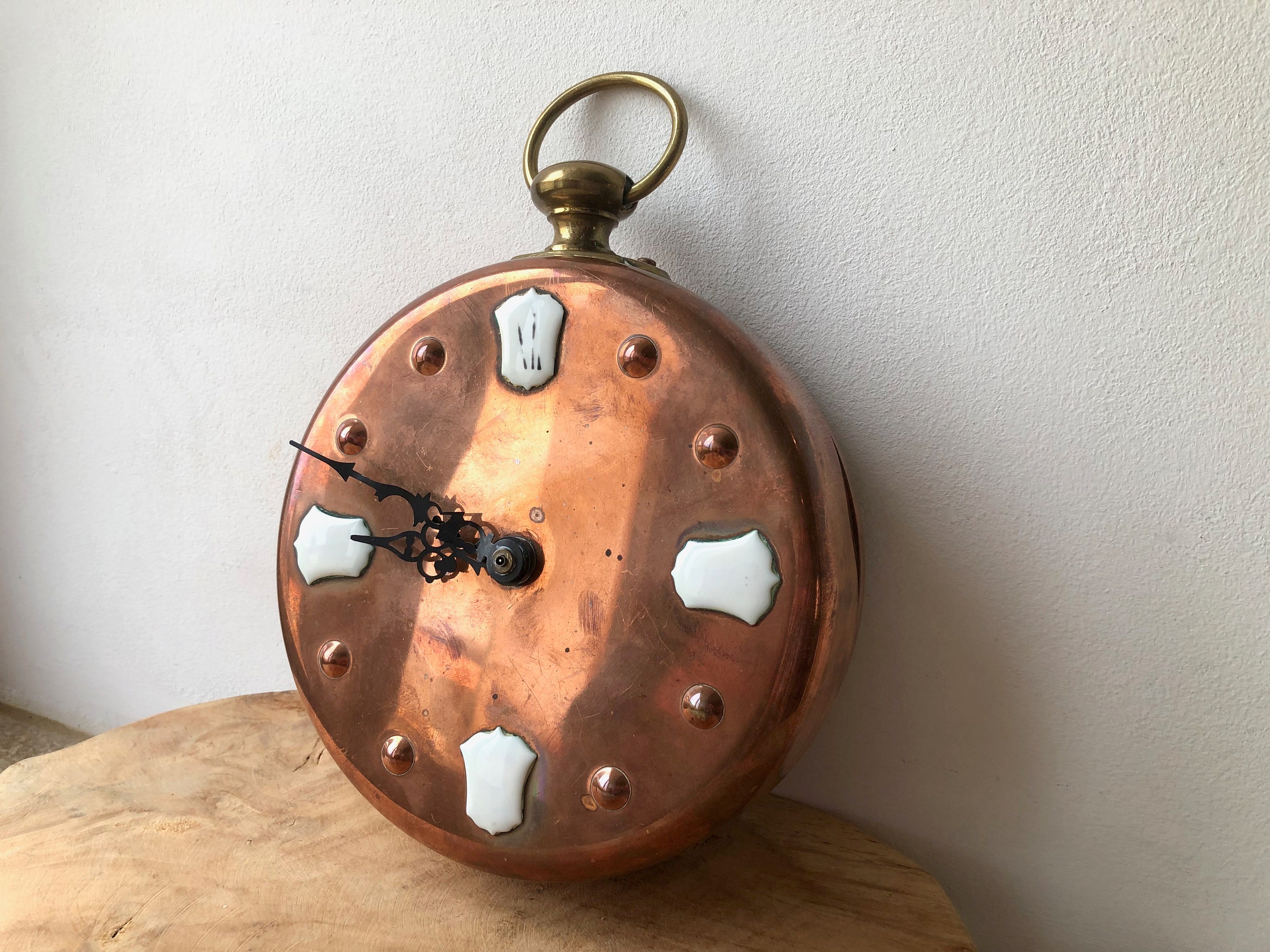 Horloge Murale en Cuivre Français Vintage, Vieille Horloge, Horloge Antique, Accrochage Mural