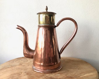 Antique French Copper and Brass Cafetiere, Small Coffee Maker, Copper Coffee Pot, Handmade Copper Pot