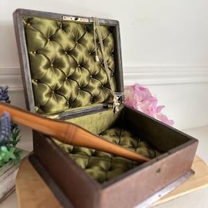 Antique French Jewelry Box, Quilted Silk Box, Leather Jewelry Box