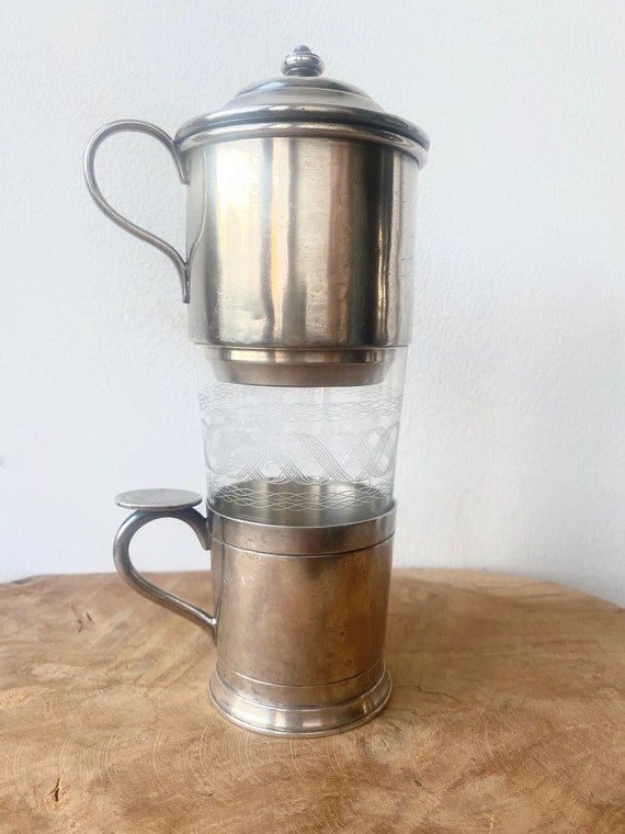 Cafetière Ancienne en Verre et Argenté, Cafetière Ancienne, Métal
