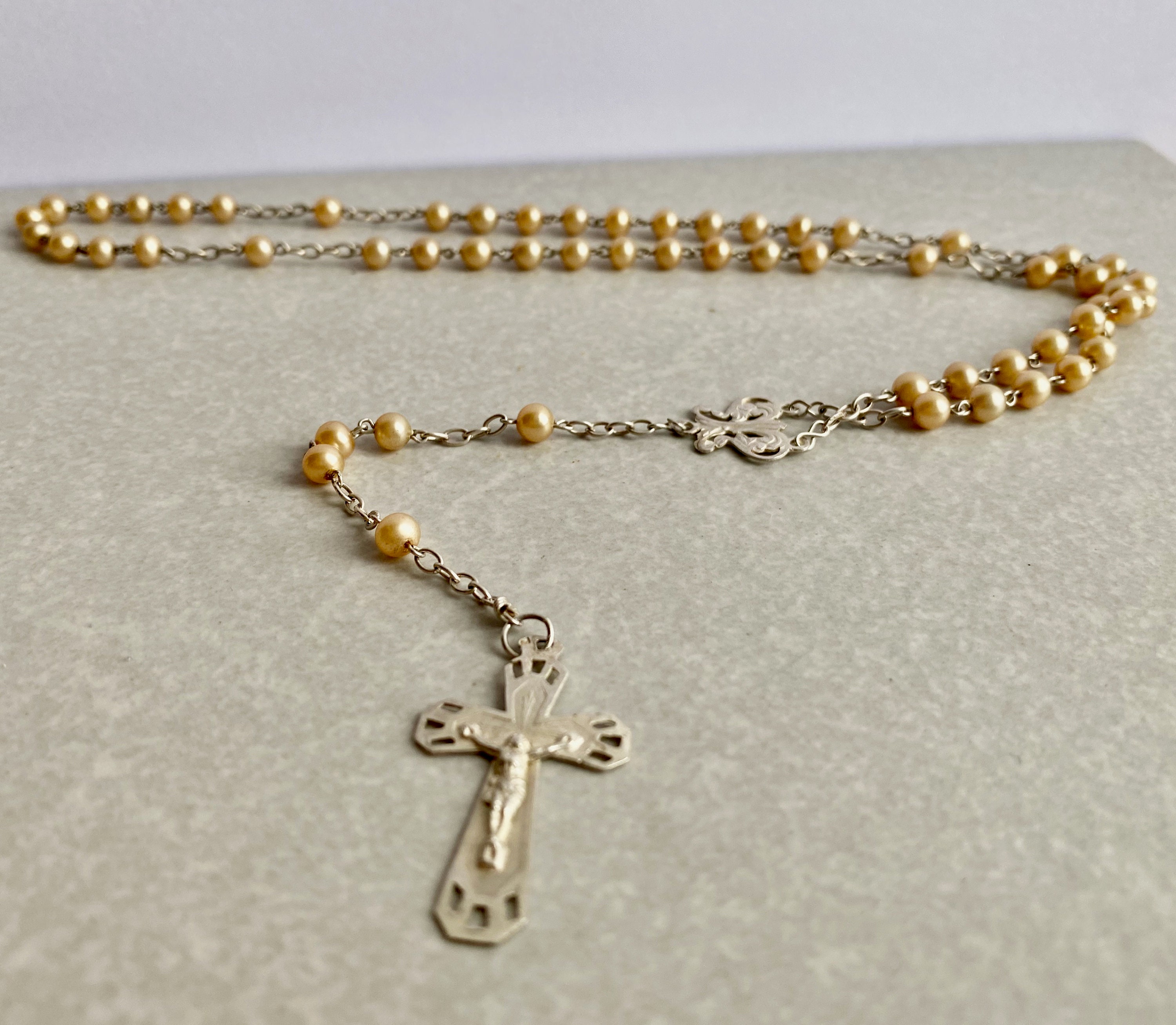 Rosaire Vintage Français Silver Pearl